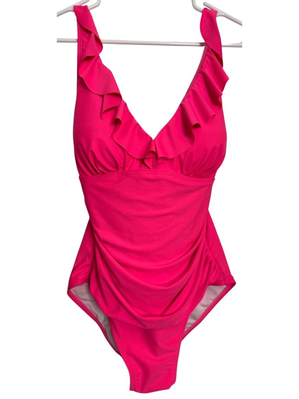DKNY Ruffle Pink One Piece Swim Size 12 Pink NWT Underwire Ruched